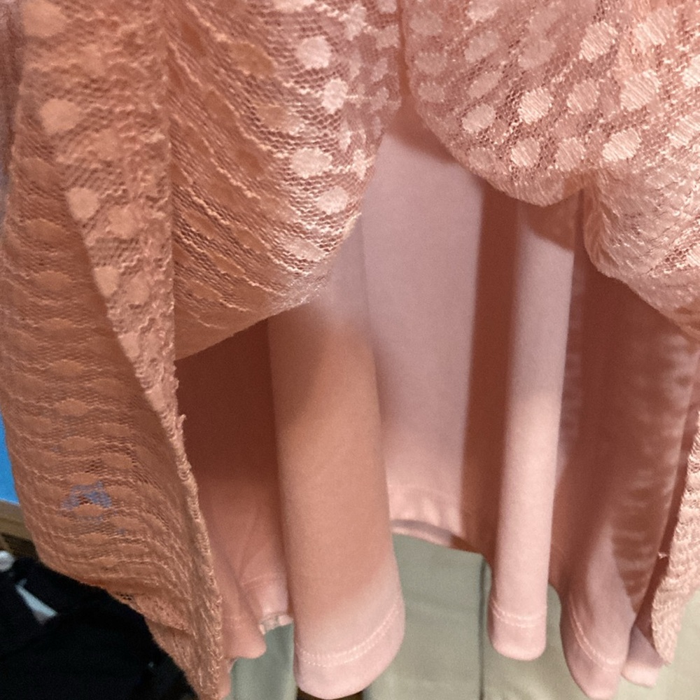 Nina Leonard Pink Peach Sheer Mock Neck Dress Swiss Dot Large Romantic Feminine - Picture 6 of 8